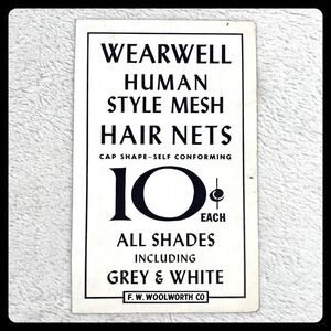 1940s Woolworth Wearwell Hair Nets Vintage Advertising Sign‎